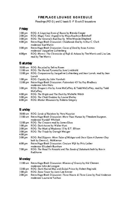 Fireplace Lounge Schedule